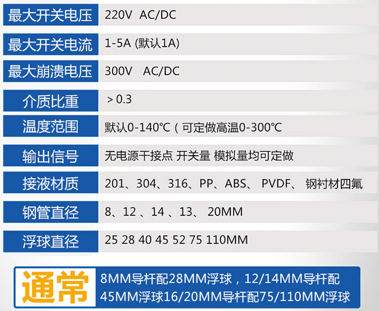 防腐浮球式液位計技術(shù)參數(shù)對照表