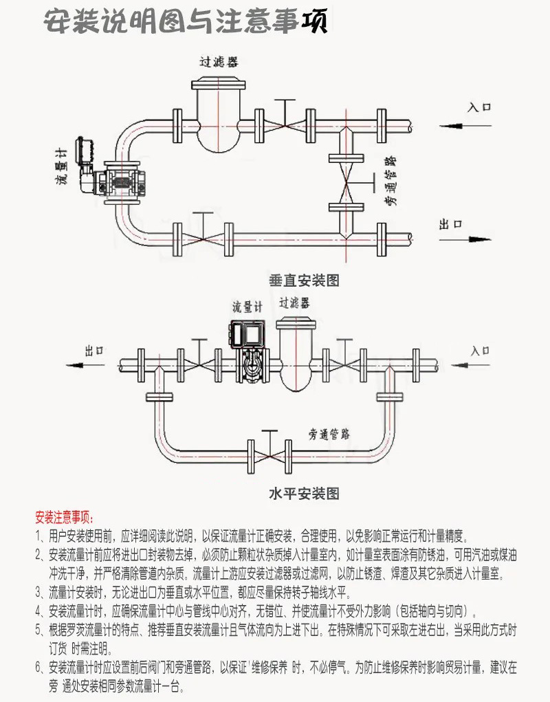 電池供電羅茨流量計(jì)安裝說明圖