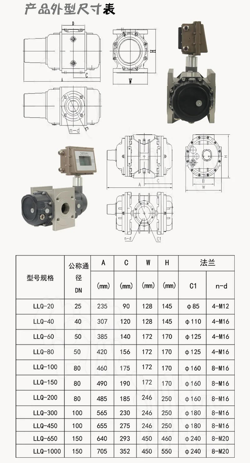 電池供電羅茨流量計(jì)外形尺寸表